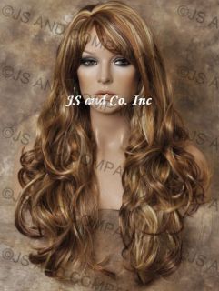   Layered Long Wavy Stunning Red Blonde Mix Wig with Bangs