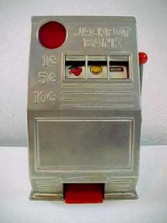   Plastics Co Jackpot Slot Machine Mechanical Coin Bank 1960S