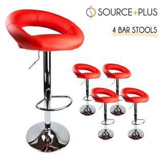  Red Elegant PU Leather Modern Adjustable Hydraulic Bar Stool Barstools