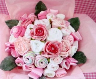 Baby Girl Bouquet Made with Real Baby Clothes Baby Shower Nappy Cakes 