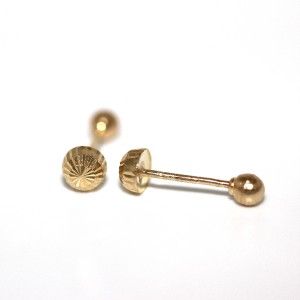   Yellow Gold 3mm Lazer Diamond Cut Ball Screw Back Stud Earrings