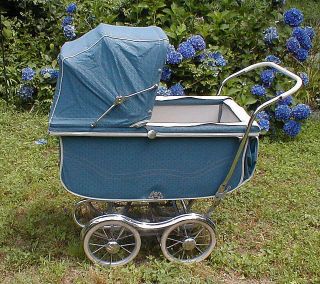   Genuine Stroll O Chair Blue Vinyl Pram Baby Buggy Carriage