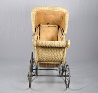 Antique Early 1900s Wicker Baby Pram Stroller Carriage in Excellent 