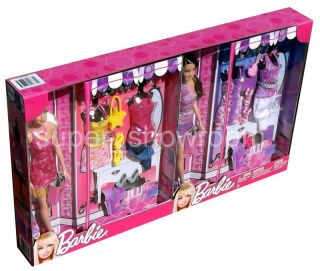   Set of 2 Girls Barbie Dolls + 6 Fashion Outfits & Accessories Gift Set