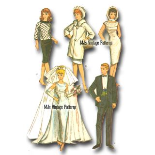 Barbie Ken Vtg 60s Doll Clothes Pattern Wedding Dress Tux Huge 