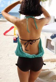 New Womens Padded Bare Back Green Monokini One Piece Swimwear Swimsuit 