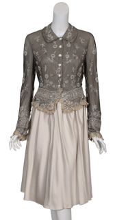 Badgley Mischka Couture Beaded Jacket Dress Suit 6 New