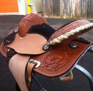 12 Barrel Racing Saddle Hand Tooled and Carved Headstall