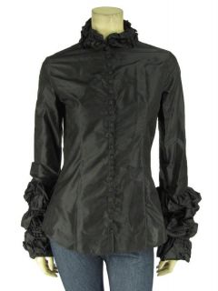 Wren Scott Madame Du Barry Silk Dress Shirt 42 Taffeta Black Ruffle 