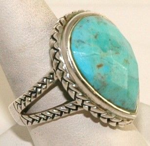 Vintage Barse Faceted Blue Turquoise 925 Sterling Silver Dome Ring 