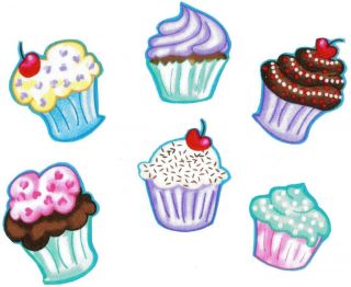 Fabric Iron on appliques Big beautiful and colorful cupcakes 2 1 2 to 
