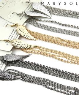 Basketball Wives Inspired Long Angel Wings Silver Chain Earrings 