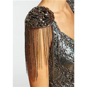 NWT BASIX occasion formal metallic fringe lace up dress $790 8