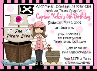 12 Pirate Girl Invitations Ticket Pirates Birthday Pink
