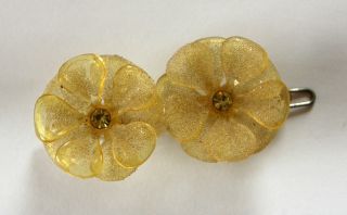   Jonquil Yellow Rhinestone Plastic Flower Barrette Deadstock 50s