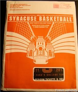 Syracuse University Mens Basketball Season Tickets 2011   2012 Season 