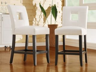 Homelegance 24 White Faux Leather Keyhole Parson Stools   Set of 2