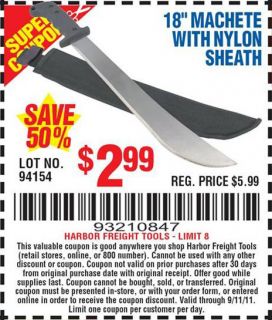 18 Pirate Defense Machete with Nylon Sheath for $2.99   outdoors 