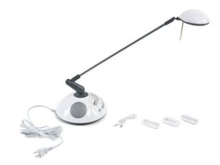 white ihome ipod speaker dock and desk lamp detail