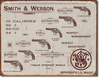 Smith & Wesson Revolvers   12 Models Metal Tin Sign/Plaque for Home