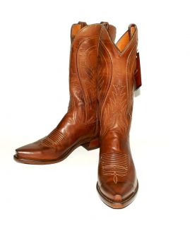 USA Lucchese Mens N1596 Tan Burnish Ranch Western Boots / Snip Toe 