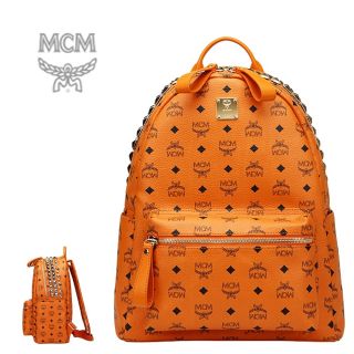 New Genuine MCM Stark VISETOS Backpack Orange Large For Men Women 