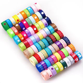 HF 80yards 3/8 mixed 80 style dot colorful craft satin grosgrain bow 