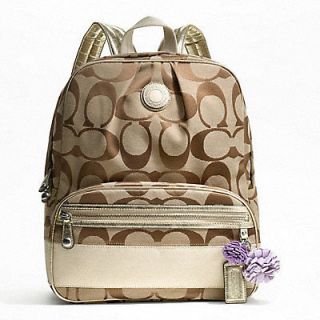 COACH SIS KHAKI Signature GOLD Backpack/Bookb​ag Style F19451 Brand 