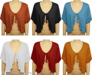 New Ladies Frill Tie Front Womens Stretch Cardigan V Neck Top Plus Szs 