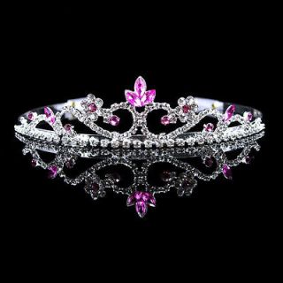 3cm High Wedding Prom Pink Crystal Bridal Flower Girl Tiara Headband