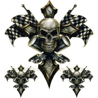 SKULL DECAL GRAPHIC for MOTORCYCLE WINDSCREENS Piston Cross checkered 