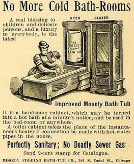 1893 Ad Mosely Folding Bathtub Chicago Cabinet Hot Bath Mother Bathing 