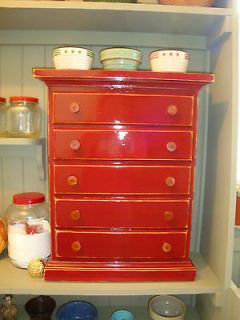 Hand Crafted Old Fashioned Five Drawer Apple Red Spool Cabinet