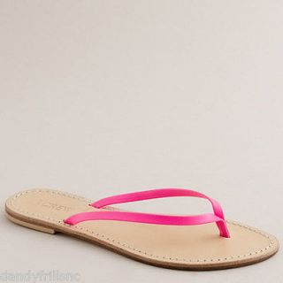 Crew 10 Hot Pink Neon Leather Capri Sandals Flip Flops Thin Strap 