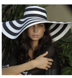 women striped floppy straw wide brim derby beach hat 1