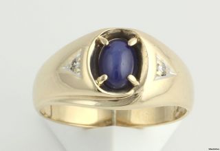 00ct Synthetic Star Sapphire Mens Ring   10k Yellow Gold .04ctw 