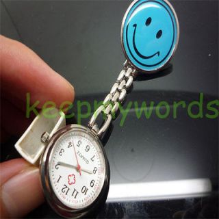 Blue Smile Face Clip Nurse Quartz Pocket Watch & Free Gift Box For 
