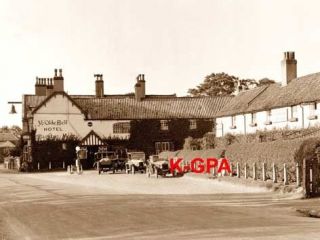 Barnby Moor Ye Olde Bell Hotel vintage cars and petrol pump photograph 