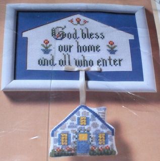 1988 God Bless Our Home Floral Cross Stitch Kit w/ Frame & Mini 