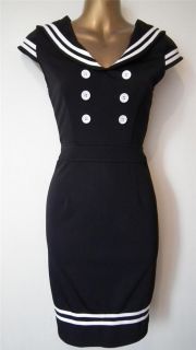 NEW 40s 50s VTG BLACK SAILOR MAD MEN STYLE PENCIL WIGGLE DRESS HELL 