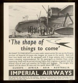 1936 Imperial Airways giant flying boat plane art vintage British 