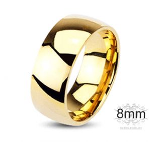 316L Stainless Steel Gold IP Polished Plain Wedding Band Ring   Mens 