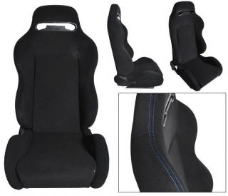 NEW 2 Black Cloth + BLUE Stitching Racing Seats RECLINABLE Ford 