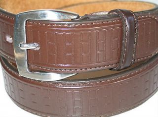 Mens BROWN Leather EMBOSSED Designed WIDE Belt S 30 32 x 1 1/2