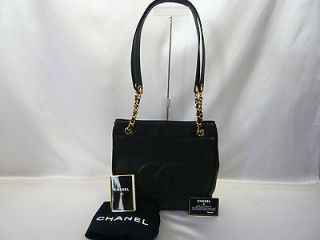 Authentic CHANEL Caviar Skin Blacks CC Chain Shoulder Bag Tote Bag 