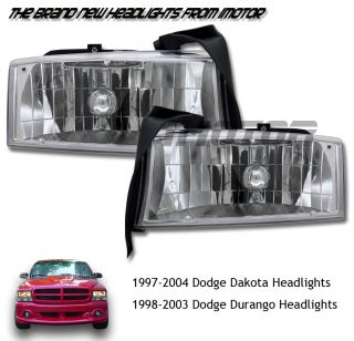 Dodge 97 04 Dakota 98 03 Durango Crystal Chrome Clear Headlights LH+RH 