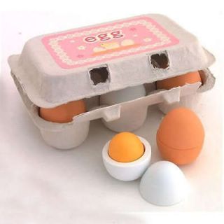 6pcs Wooden Eggs Yolk Pretend Play Kitchen Game Food Cooking Children 