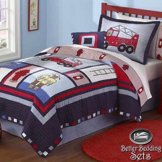 Boy Children Kid Fire Man Truck Cotton Quilt Bed Linen Bedding Set For 