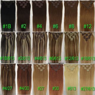Any Color Length Clip In Remy Real Human Hair Extensions Soft Hair 