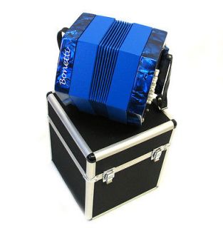 New 30 Button Bonetti Blue PearlConcertina Accordion w/Case & 1 Year 